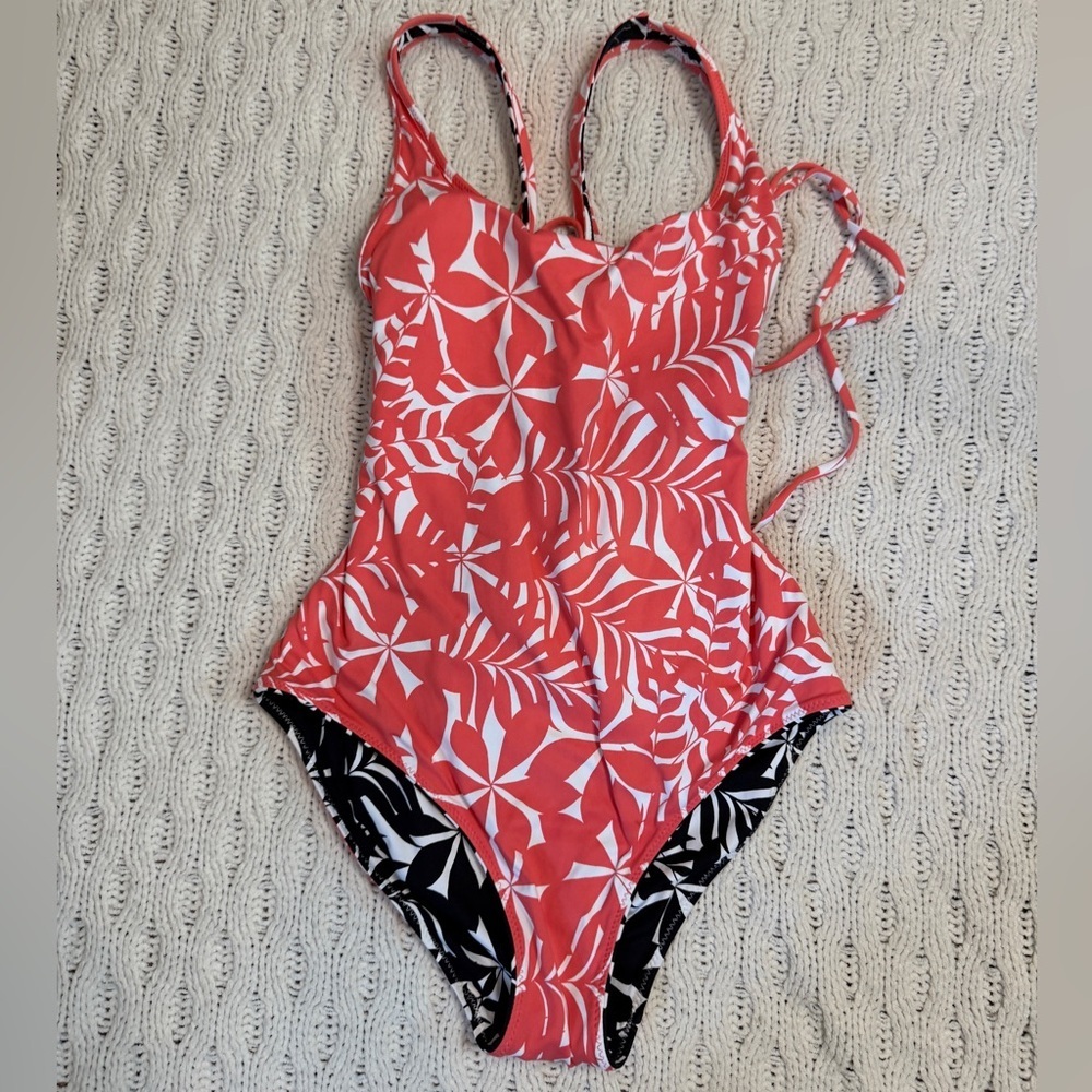 Two in One Tropical Women’s Swimwear in Coral and Black size S - Picture 1 of 10